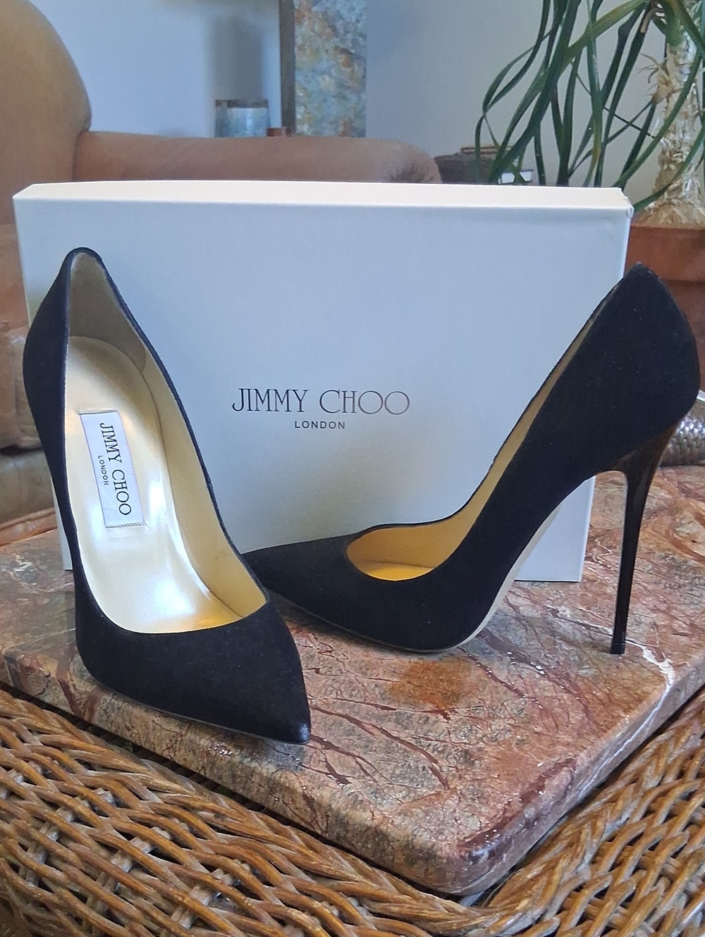 Jimmy Choo Black Suede Pointed Toe Stiletto Pumps - Classic Silhouette